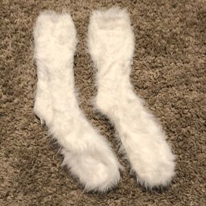 Fuzzy White Crew Socks
